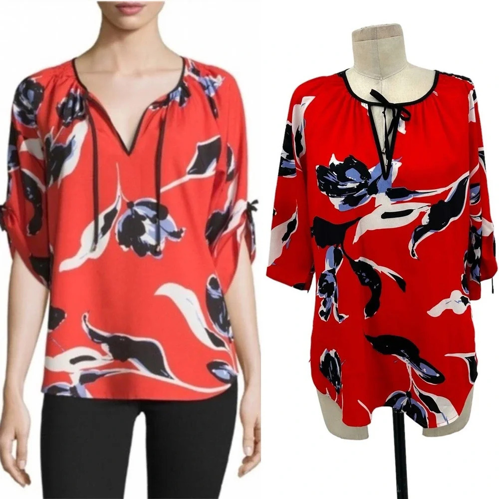 Yumi Kim Joey Top in Red Tulip Splash Floral Print Blouse Size Medium